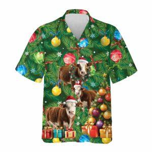 Christmas Hawaiian Shirt, Simmental Cattle Christmas Hawaiian…