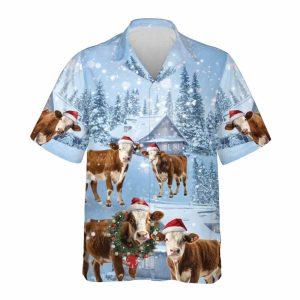 Christmas Hawaiian Shirt Simmental Cattle Snowy Christmas Farm Hawaiian Shirt Xmas Hawaiian Shirts 1 ibisku.jpg