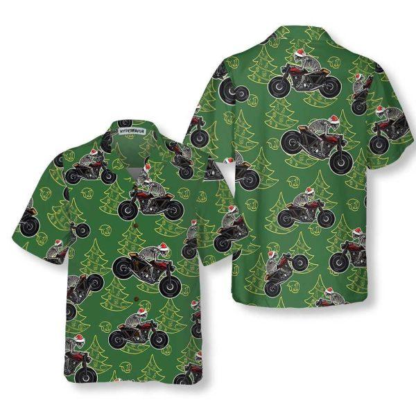 Christmas Hawaiian Shirt, Skeleton Riding Motorcycle Christmas Hawaiian Shirt, Xmas Hawaiian Shirts