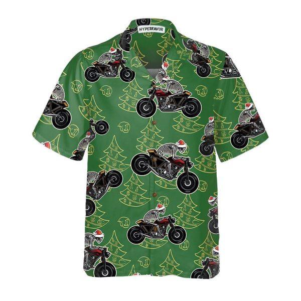 Christmas Hawaiian Shirt, Skeleton Riding Motorcycle Christmas Hawaiian Shirt, Xmas Hawaiian Shirts