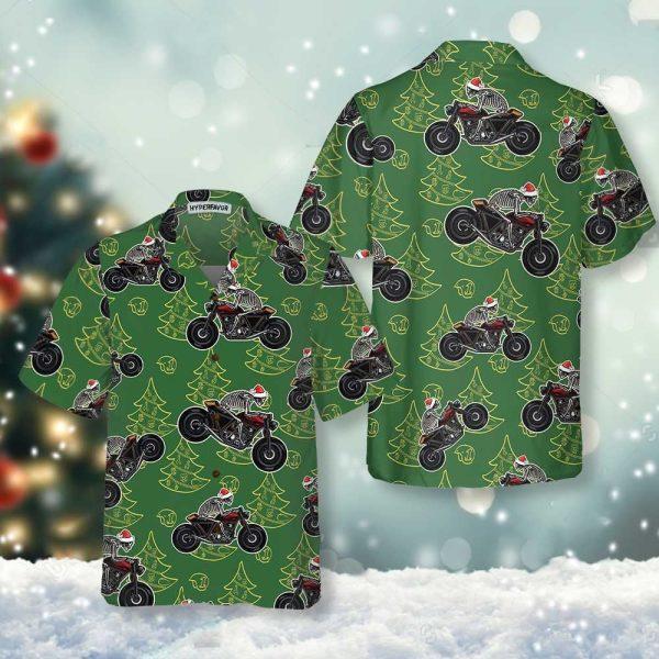 Christmas Hawaiian Shirt, Skeleton Riding Motorcycle Christmas Hawaiian Shirt, Xmas Hawaiian Shirts