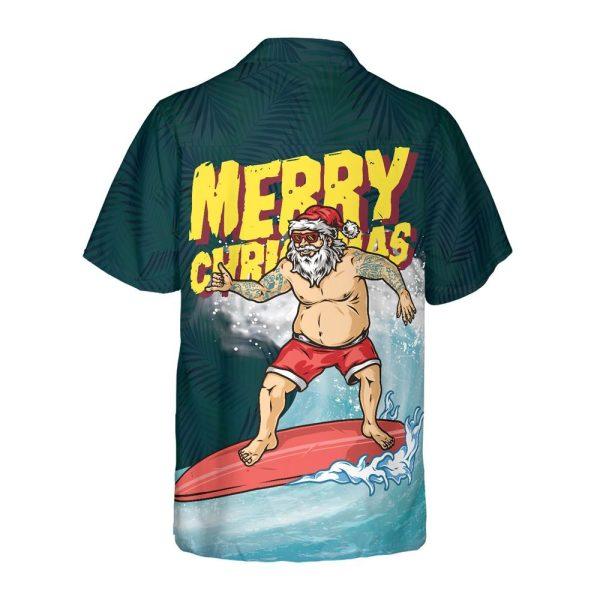 Christmas Hawaiian Shirt, Surfing Santa Claus Merry Christmas Hawaiian Shirt, Xmas Hawaiian Shirts