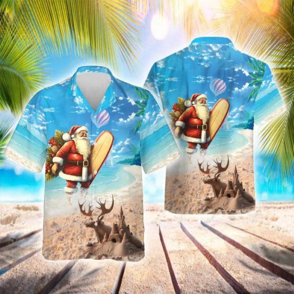 Christmas Hawaiian Shirt, Surfing Santa Hawaiian Shirt For Men Women, Xmas Hawaiian Shirts