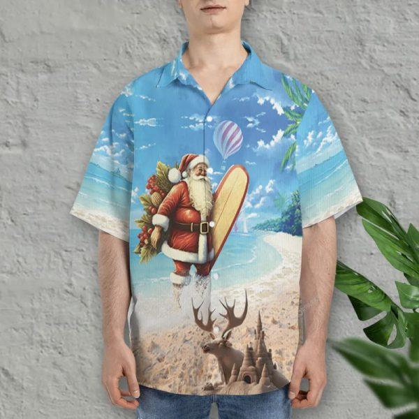 Christmas Hawaiian Shirt, Surfing Santa Hawaiian Shirt For Men Women, Xmas Hawaiian Shirts