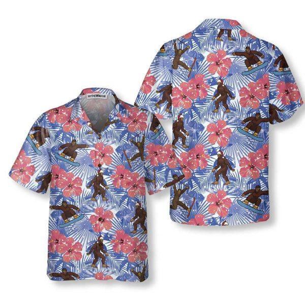 Christmas Hawaiian Shirt, Tropical Christmas Bigfoot Hawaiian Shirt, Xmas Hawaiian Shirts