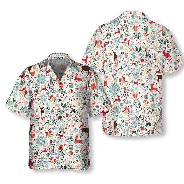 Christmas Hawaiian Shirt, Vintage Christmas Reindeer Hawaiian Shirt, Xmas Hawaiian Shirts