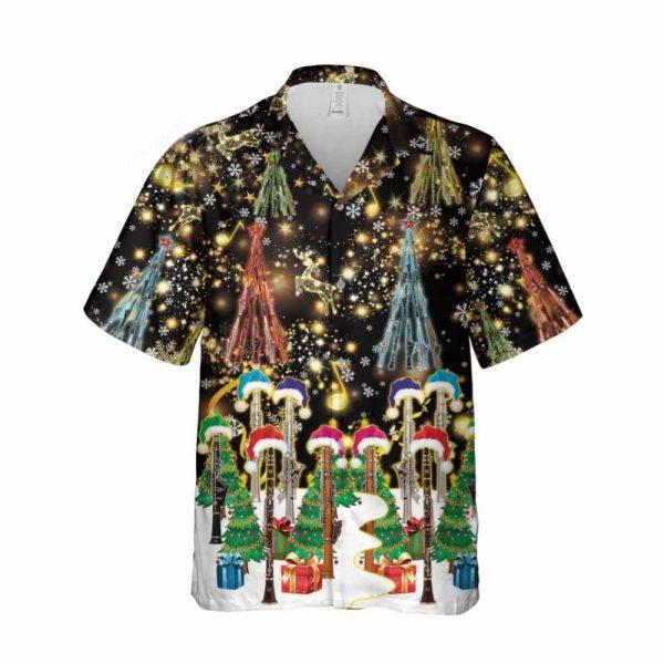 Christmas Hawaiian Shirt, Xmas Clarinet Trumpet Button Down Hawaiian Shirt, Xmas Hawaiian Shirts