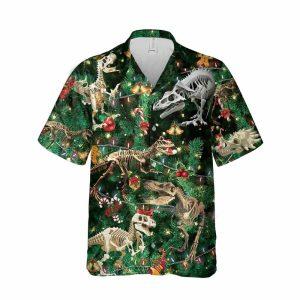 Christmas Hawaiian Shirt, Xmas Dinosaur Fossils Hawaiian…