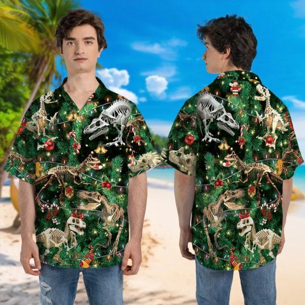 Christmas Hawaiian Shirt, Xmas Dinosaur Fossils Hawaiian Shirt, Xmas Hawaiian Shirts