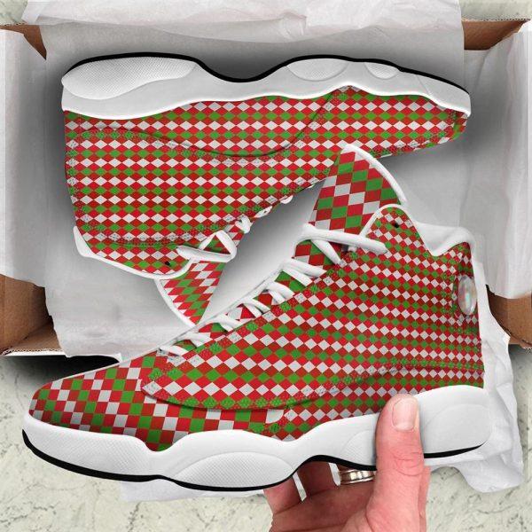 Christmas JD13 Shoes, Christmas Shoes, Argyle Christmas Themed Print Pattern Jd13 Shoes, Christmas Shoes 2023