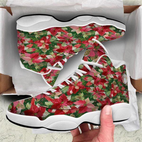 Christmas JD13 Shoes, Christmas Shoes, Poinsettia Christmas Vintage Print Pattern Jd13 Shoes, Christmas Shoes 2023