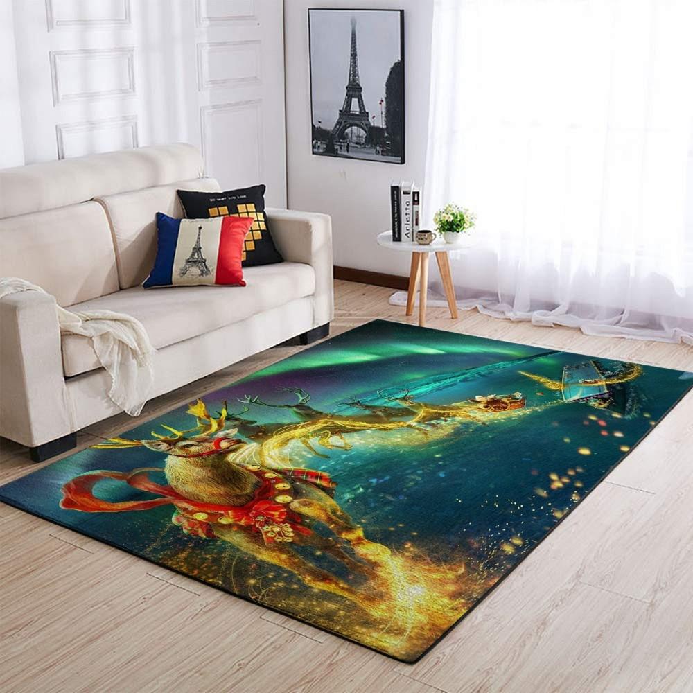 Christmas Rugs, Christmas Area Rugs, Christmas Deer Sleigh Area Limited Edition Rug, Christmas Floor Mats