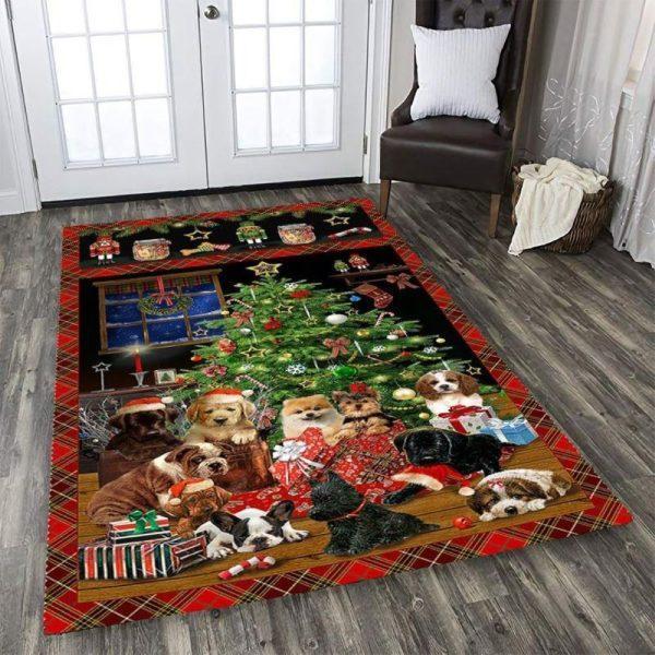 Christmas Rugs, Christmas Area Rugs, Dog Family Christmas Rectangle Limited Edition Rug, Christmas Floor Mats