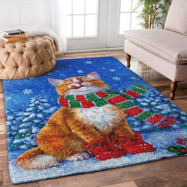 Christmas Rugs, Christmas Area Rugs, Fireside Festoon With Christmas Cat Limited Edition Rug, Christmas Floor Mats