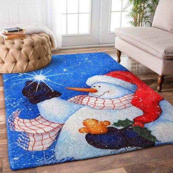 Christmas Rugs, Christmas Area Rugs, Narratives In Snowflakes With Christmas Snowman Limited Edition Rug, Christmas Floor Mats