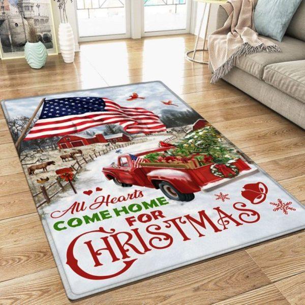 Christmas Rugs, Christmas Area Rugs, Red Truck American Rug All Hearts Come Home For Christmas , Christmas Floor Mats