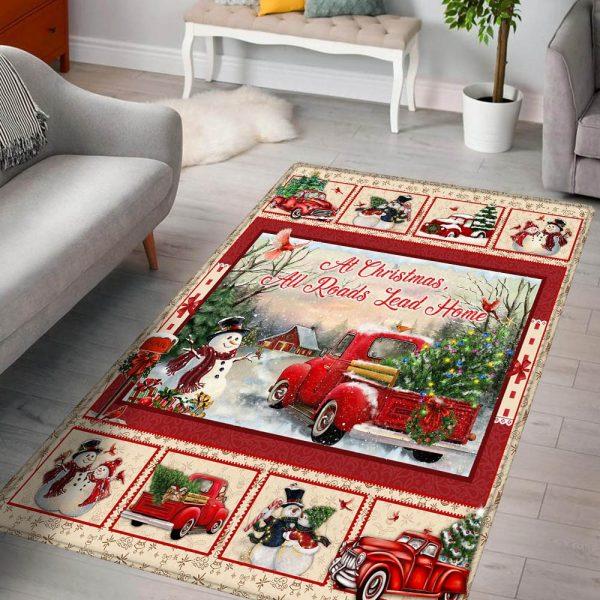Christmas Rugs, Christmas Area Rugs, Red Truck Rug At Christmas All Roads Lead Home , Christmas Floor Mats