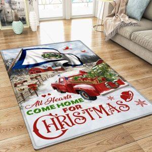 Christmas Rugs, Christmas Area Rugs, Red Truck West Virginia Rug All Hearts Come Home For Christmas, Christmas Floor Mats