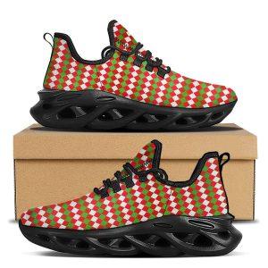 Christmas Shoes, Christmas Running Shoes, Argyle Christmas Themed Print Pattern Black Max Soul Shoes, Christmas Shoes 2023