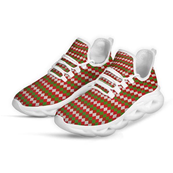 Christmas Shoes, Christmas Running Shoes, Argyle Christmas Themed Print Pattern White Max Soul Shoes, Christmas Shoes 2023