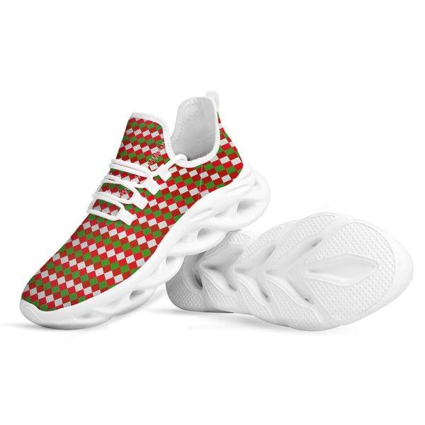 Christmas Shoes, Christmas Running Shoes, Argyle Christmas Themed Print Pattern White Max Soul Shoes, Christmas Shoes 2023