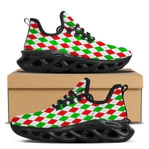Christmas Shoes, Christmas Running Shoes, Argyle Merry Christmas Print Pattern Black Max Soul Shoes, Christmas Shoes 2023
