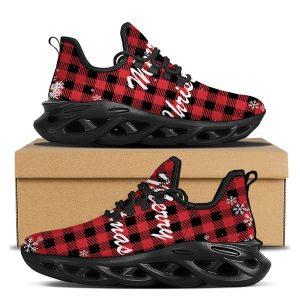 Christmas Shoes, Christmas Running Shoes, Buffalo Plaid Christmas Print Black Max Soul Shoes, Christmas Shoes 2023