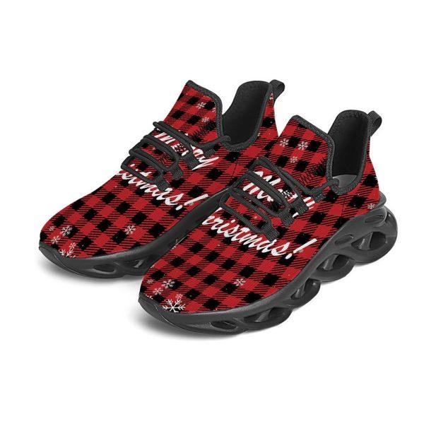 Christmas Shoes, Christmas Running Shoes, Buffalo Plaid Christmas Print Black Max Soul Shoes, Christmas Shoes 2023
