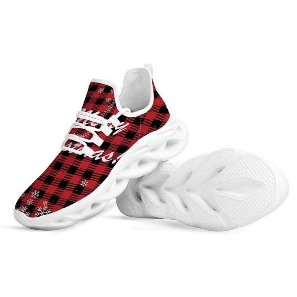 Christmas Shoes, Christmas Running Shoes, Buffalo Plaid Christmas Print White Max Soul Shoes, Christmas Shoes 2023