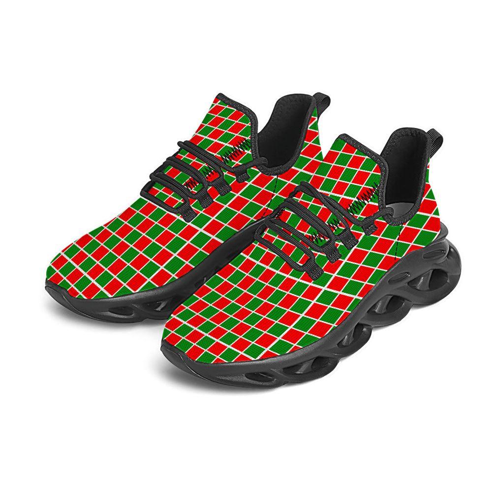 Christmas Shoes, Christmas Running Shoes, Checkered Merry Christmas Print Pattern Black Max Soul Shoes, Christmas Shoes 2023