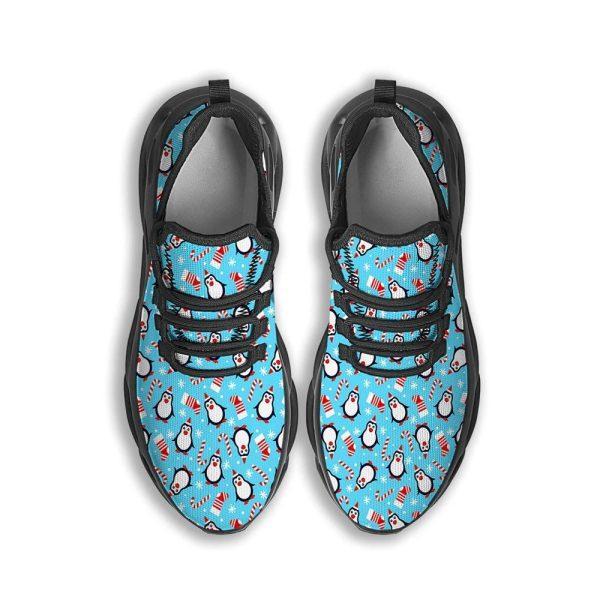 Christmas Shoes, Christmas Running Shoes, Penguin Christmas Santa Print Pattern Black Max Soul Shoes, Christmas Shoes 2023