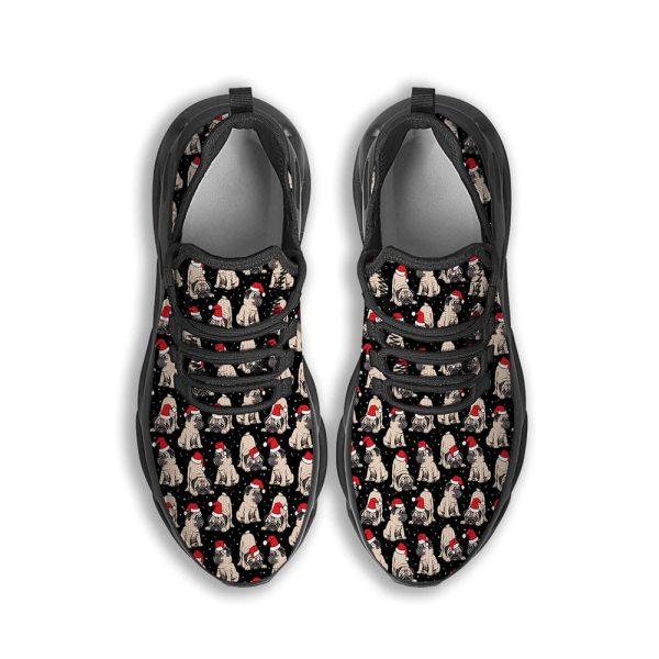 Christmas Shoes, Christmas Running Shoes, Pug Christmas Santa Print Pattern Black Max Soul Shoes, Christmas Shoes 2023