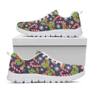Christmas Sneaker, Christmas Berry And Candy Pattern Print Running Shoes, Christmas Shoes, Christmas Running Shoes, Christmas Shoes 2023