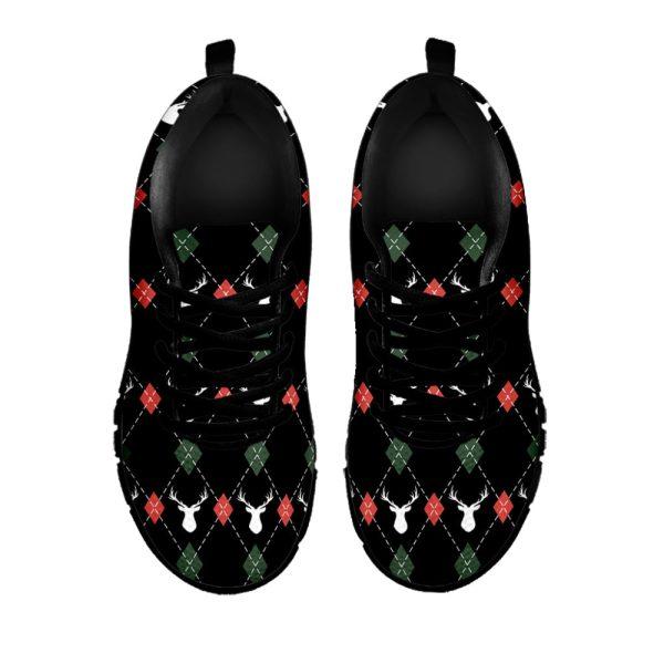 Christmas Sneaker, Christmas Deer Argyle Pattern Print Running Shoes, Christmas Shoes, Christmas Running Shoes, Christmas Shoes 2023