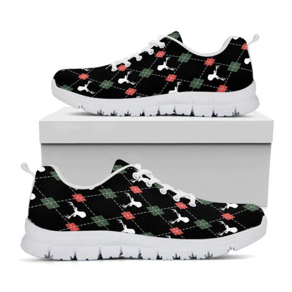 Christmas Sneaker, Christmas Deer Argyle Pattern Print Running Shoes, Christmas Shoes, Christmas Running Shoes, Christmas Shoes 2023