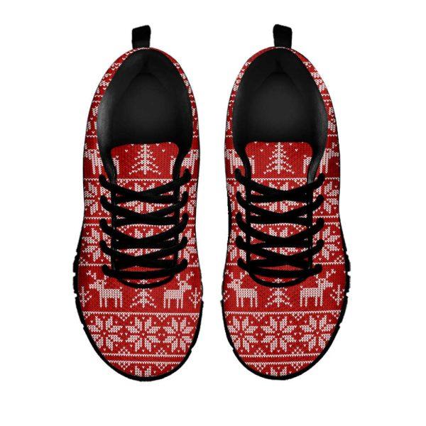 Christmas Sneaker, Christmas Deer Knitted Pattern Print Running Shoes, Christmas Shoes, Christmas Running Shoes, Christmas Shoes 2023