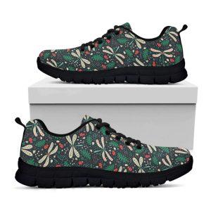 Christmas Sneaker, Christmas Floral Dragonfly Pattern Print Running Shoes, Christmas Shoes, Christmas Running Shoes, Christmas Shoes 2023