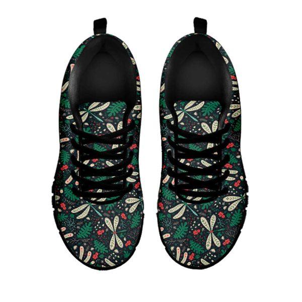 Christmas Sneaker, Christmas Floral Dragonfly Pattern Print Running Shoes, Christmas Shoes, Christmas Running Shoes, Christmas Shoes 2023