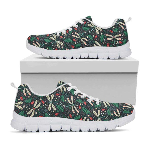 Christmas Sneaker, Christmas Floral Dragonfly Pattern Print Running Shoes, Christmas Shoes, Christmas Running Shoes, Christmas Shoes 2023