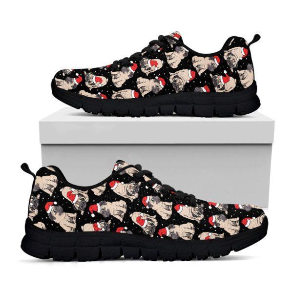 Christmas Sneaker, Christmas Santa Pug Pattern Print Running Shoes, Christmas Shoes, Christmas Running Shoes, Christmas Shoes 2023