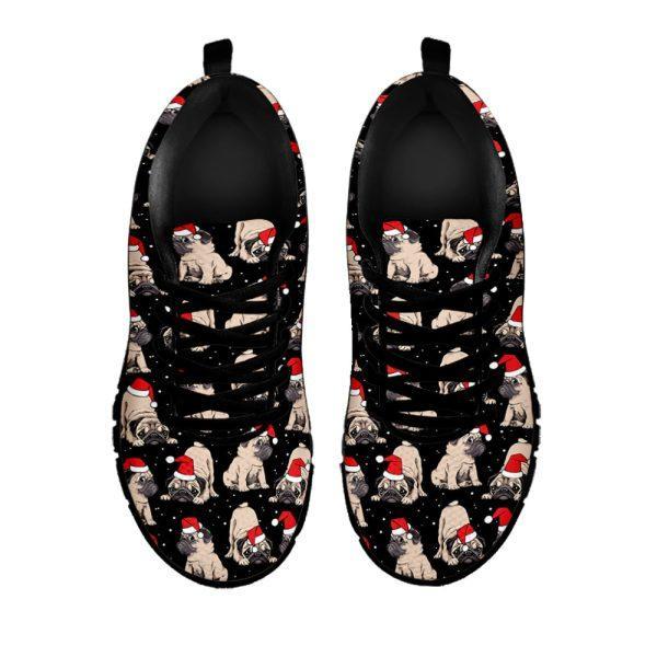 Christmas Sneaker, Christmas Santa Pug Pattern Print Running Shoes, Christmas Shoes, Christmas Running Shoes, Christmas Shoes 2023