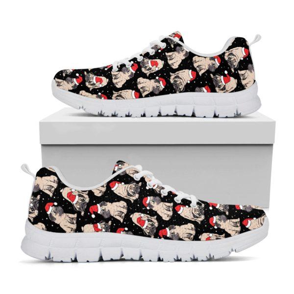 Christmas Sneaker, Christmas Santa Pug Pattern Print Running Shoes, Christmas Shoes, Christmas Running Shoes, Christmas Shoes 2023