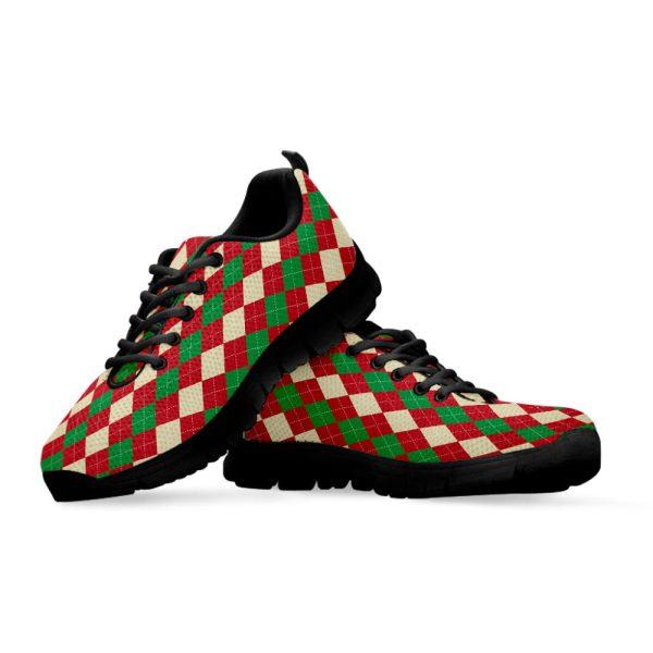 Christmas Sneaker, Christmas Themed Argyle Pattern Print Running Shoes, Christmas Shoes, Christmas Running Shoes, Christmas Shoes 2023