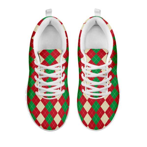 Christmas Sneaker, Christmas Themed Argyle Pattern Print Running Shoes, Christmas Shoes, Christmas Running Shoes, Christmas Shoes 2023