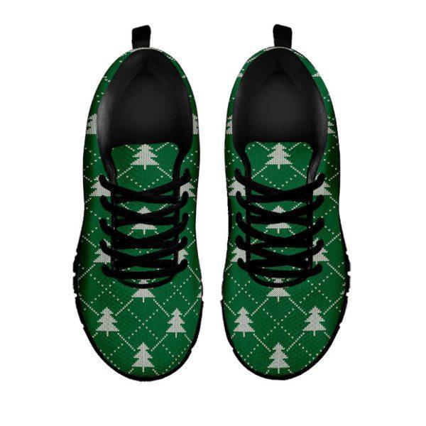 Christmas Sneaker, Christmas Tree Knitted Pattern Print Running Shoes, Christmas Shoes, Christmas Running Shoes, Christmas Shoes 2023