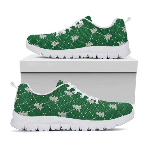 Christmas Sneaker, Christmas Tree Knitted Pattern Print Running Shoes, Christmas Shoes, Christmas Running Shoes, Christmas Shoes 2023