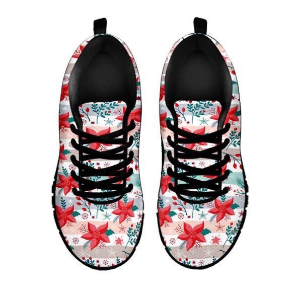 Christmas Sneaker, Cute Christmas Poinsettia Pattern Print Running Shoes, Christmas Shoes, Christmas Running Shoes, Christmas Shoes 2023