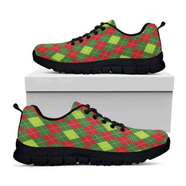 Christmas Sneaker, Green And Red Christmas Argyle Print Running Shoes, Christmas Shoes, Christmas Running Shoes, Christmas Shoes 2023