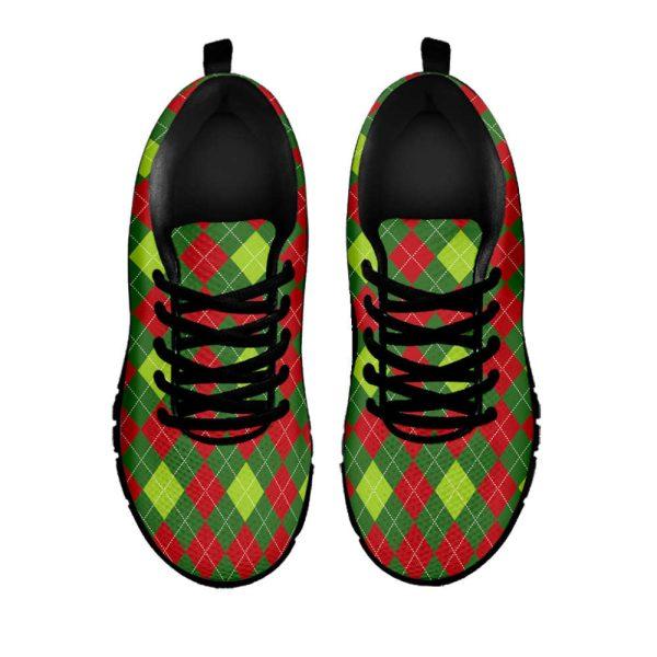 Christmas Sneaker, Green And Red Christmas Argyle Print Running Shoes, Christmas Shoes, Christmas Running Shoes, Christmas Shoes 2023