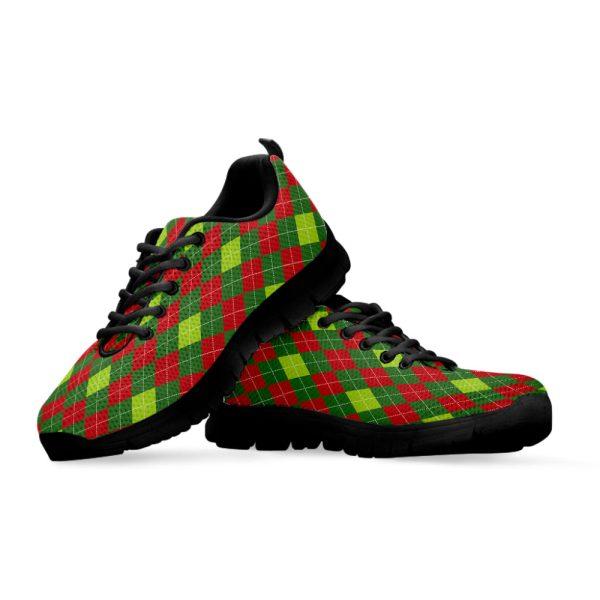 Christmas Sneaker, Green And Red Christmas Argyle Print Running Shoes, Christmas Shoes, Christmas Running Shoes, Christmas Shoes 2023